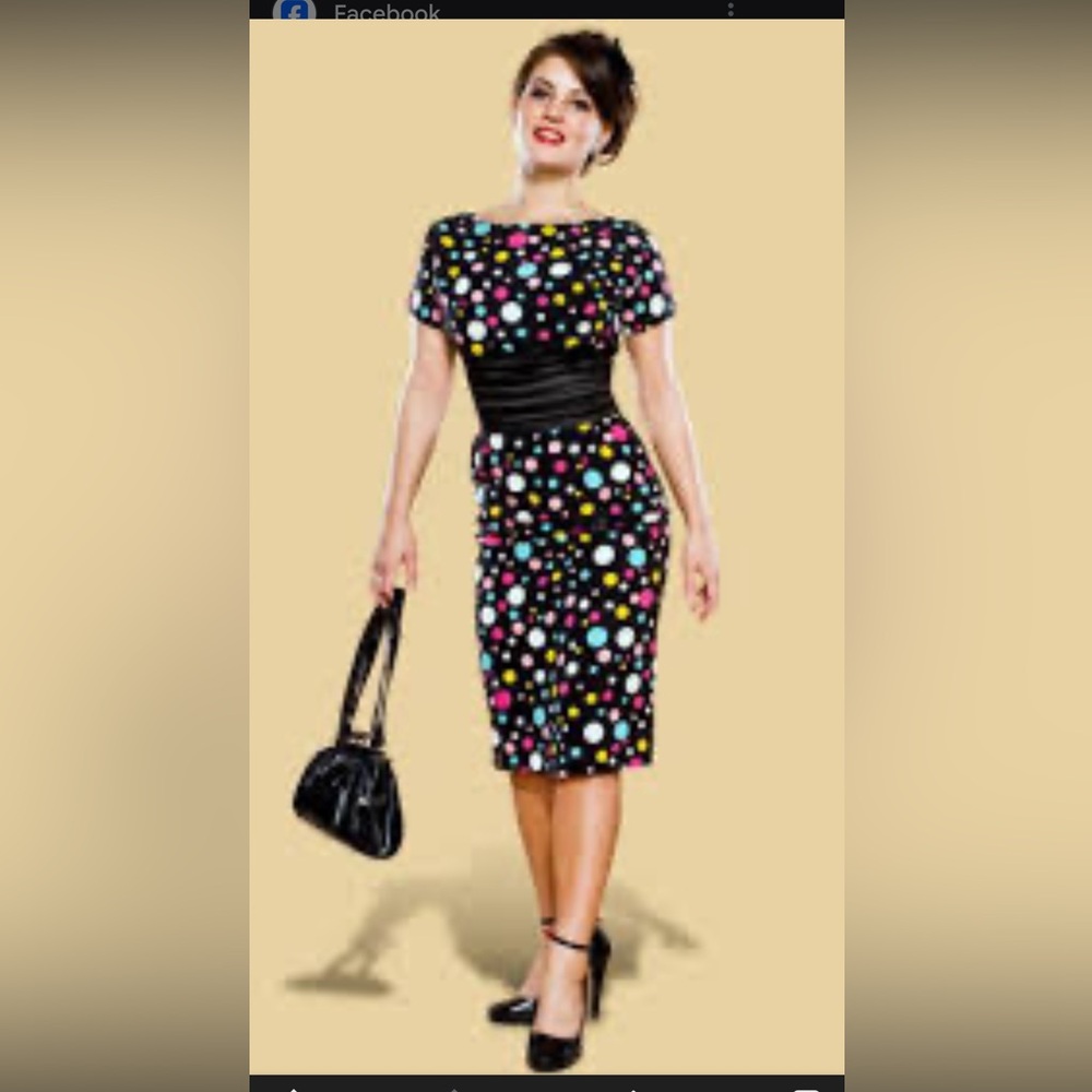 Bettie Page size M multi colored Polka Dot Black pin up girl Dress